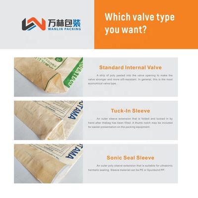 25KG 40KG 50KG PP 직물 시멘트 봉지 빈 PP 밸브 팩 블록 바닥 밸브