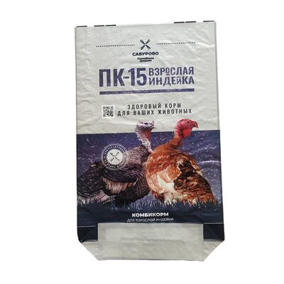 동물용 사료 가방 BOPP 프린팅 오픈 톱 시우드 바닥 수질성 가축용 PP 직물 가방